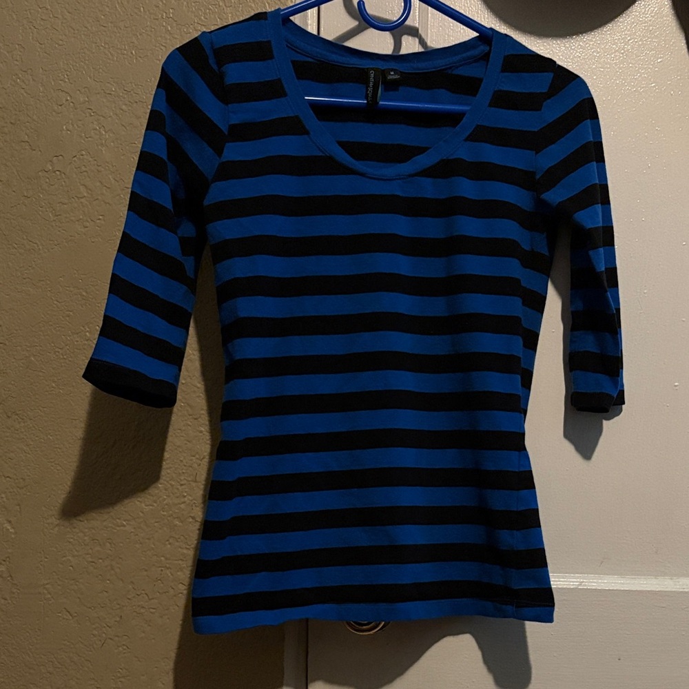 Cynthia Rowley Blue and Black Striped Scoop Neck Top